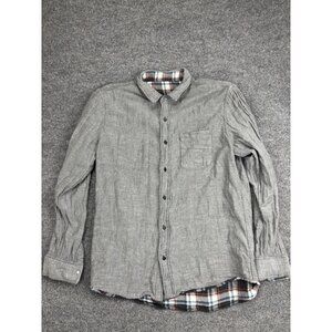 FAHERTY Reversible Shirt Mens Medium Gray Twill Plaid Long Sleeve Button Front